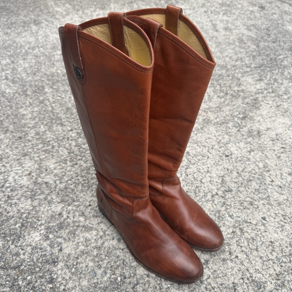 Frye Melissa Button Tall Riding Boot Women's 11 B Brown Leather Extended Calf